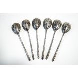 A set of three Russian niello tea spoons,