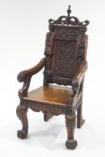A Victorian carved oak throne chair,