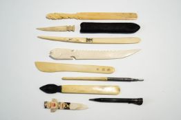 A collection of late 19th century Ivory and bone letter openers,