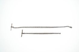 A silver watch chain; and another similar; 30.5 cm long and 18.5 cm long, 44.9 g (1.