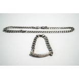 A silver necklace of filed curb links; and a similar identity bracelet; 121 g (3.