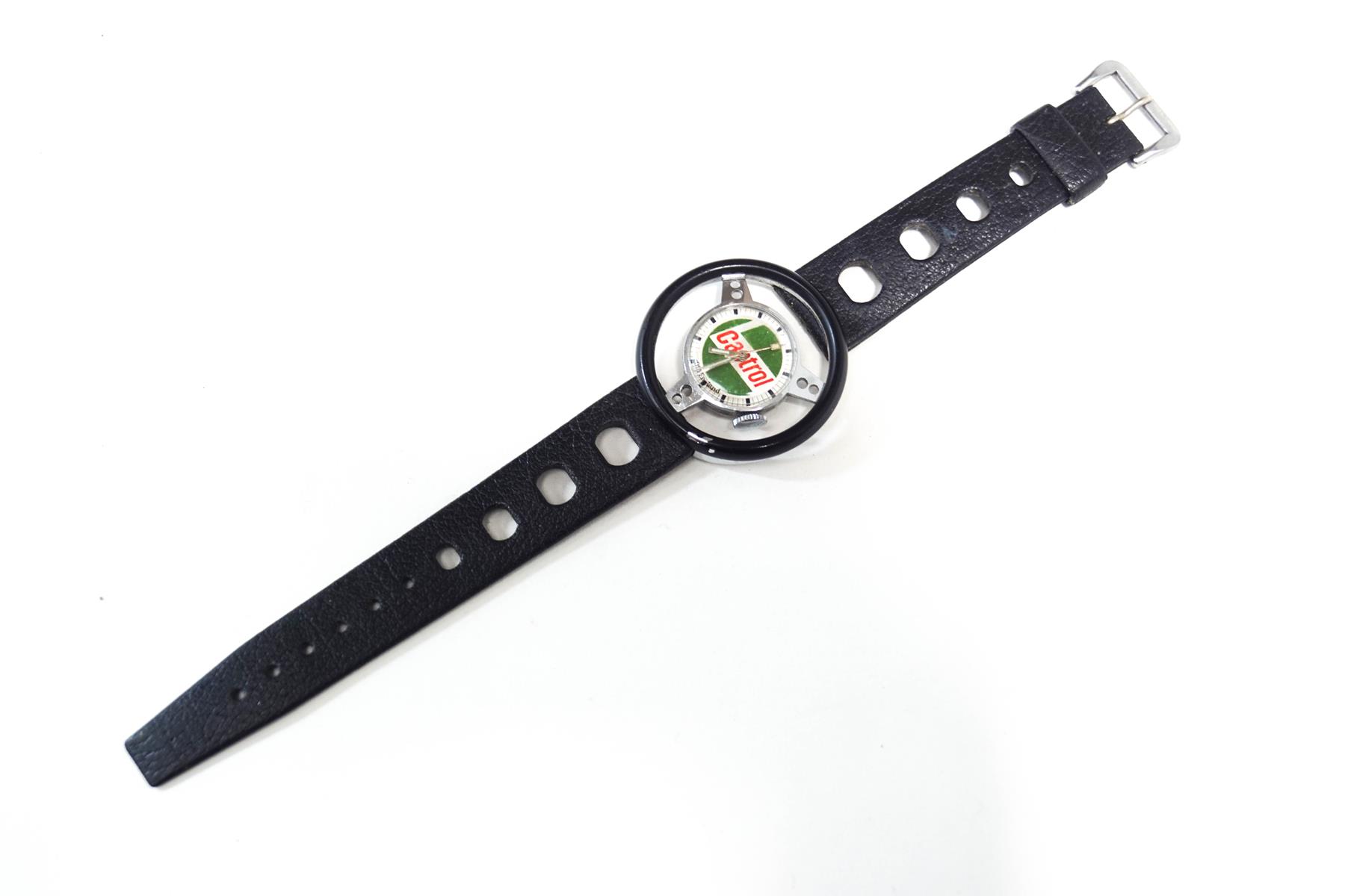 A late 1960's/1970's Swiss stainless steel wrist watch, advertising Castrol,
