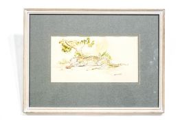 John Macallan Swan (British) (1846-1910) 'Leopard Feeding' Pencil and watercolour Signed