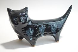 A Lotus pottery figure of a cat, unmarked,