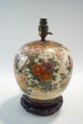 A Japanese satsuma vase, converted to a lamp, of ovoid form,