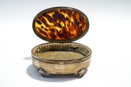 A silver and tortoise shell oval trinket box, by Mappin & Webb, Birmingham 1920,