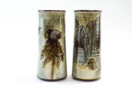 A pair of Chelsea pottery cylindrical vases, of slightly tapering form,