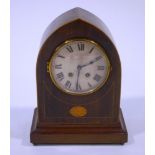 An Edwardian H & C mahogany lancet clock with eight day movement and striking gong,