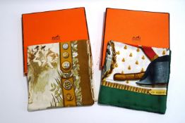 Two vintage silk Hermes scarves,