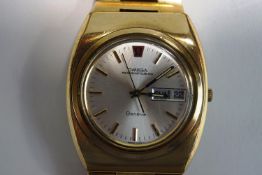 Omega Megaquartz 32khz, a gentleman's gold plated bracelet watch,
