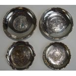 A coin set Chinese export small dish, stamped 'Made in HK', 'Sterling' and 'Lee Yee Hing',