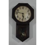 An early 20th Century oak cased drop dial wall clock with painted dial,