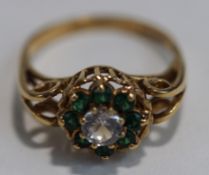 A 9 carat gold synthetic stone set cluster ring, finger size N,