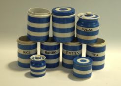 A quantity of T G Green, Cornishware kitchen storage jars,