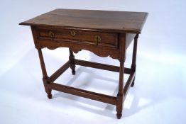 An 18th century style oak side table, with single drawer,