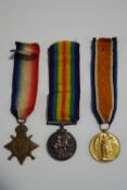 A set of three WWI medals, named to 15796 P.T.E. H BROWN BEDF.