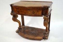 A Victorian walnut bow front side table, with single drawer,
