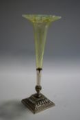 A Victorian vaseline glass spill vase, of trumpet flower form,