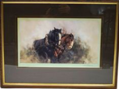 A David Shepherd print of Heavy Horses, signed in pencil,