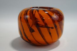 A Whitefriars orange tiger striped vase, S1, by Peter Wheeler in 1969,