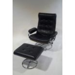 A vintage leather and chrome button back swivel chair,