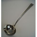 A Hester Bateman bright cut silver soup ladle, London 1789, old English pattern, crested,