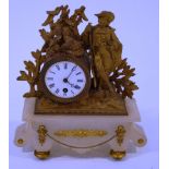 A 20th Century French alabaster and gilt metal mantel clock,