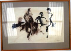Contemporary British School Figures in Conversation Charcoal on paper indistinctly signed,