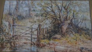 William Widgery (1822-1893) Gate within a Wooded Landscape Watercolour Signed 31.5cm x 21.