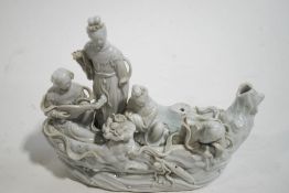 A Chinese blanc de chine figure group of four ladies in a boat,