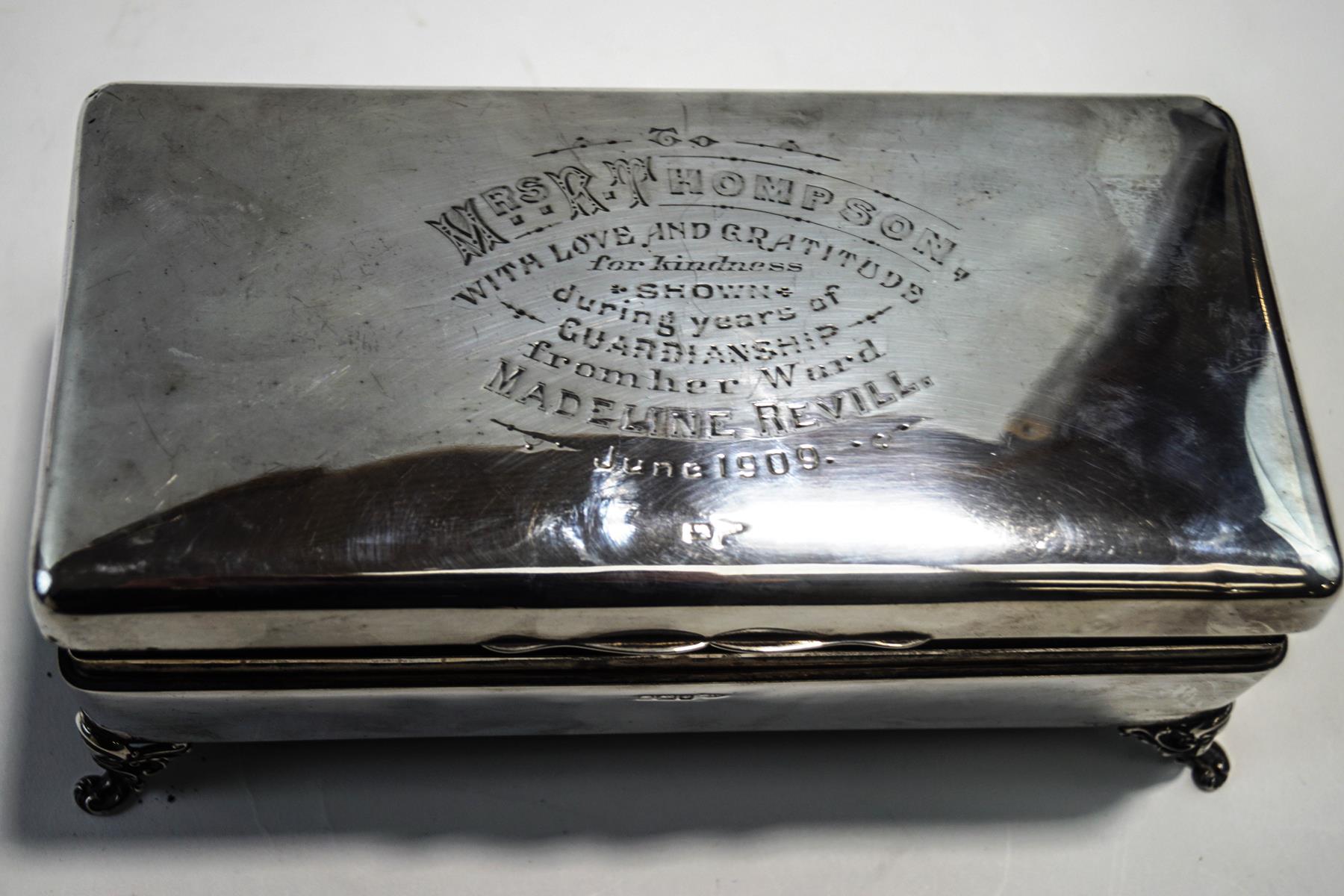 An Edwardian silver jewellery box, by Walker & Hall, Sheffield 1909, of plain rectangular shape,