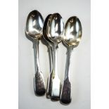 A matched set of five Victorian silver fiddle pattern dessert spons,