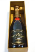 A boxed bottle of Moet & Chandon champagne,