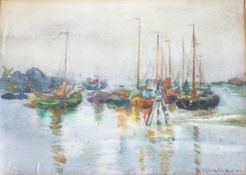 Agnes M Raeburn (1872-1955) Moored sailing boats Watercolour Signed lower right 24cm x 17.