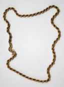 A 9 carat gold chain, of hollow rope links, 41 cm long, 11.
