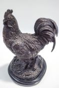 After Pierre Jules Mene (1810-1870) Bronze of a cockerel on a black marble base, signed Mene,