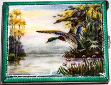 A silver and polychrome enamelled cigarette case,
