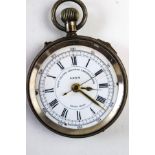 Liga, a metal cased open faced pocket watch with stop watch action, 5.