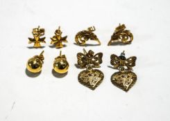 A collection of four pairs of gold earrings, 5.