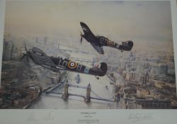 Robert Taylor print, "Victory Salute", signed in pencil by Bob Stanford-Tuck and Alan Deere,