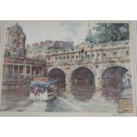 A pair of prints by Eric Sturgeon, Bath Abbey, and Pulteney Bridge, Bath,