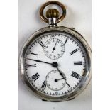 An open faced pocket watch with stop watch action, Swiss control marks '0.935', 5.