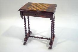 An early Victorian rosewood chess table, the single drawer stamped 'WEST, 27 OLD ST ROAD',
