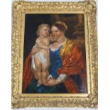 A 19th Century oil on canvas of the Virgin Mary and the infant Jesus, within an ornate gilt frame,