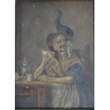 Continental School Early 20th Century study of an old woman with a cat on her shoulder Oil on