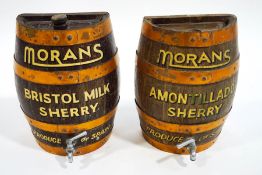 Two half-coopered oak sherry casks, with gilt lettering for Moran's Amontillado Sherry,