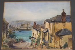 Margaret Morcom (20th Century British) Bodinnick-by-Fowey Watercolour Signed lower left and labels