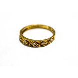 An 18 carat gold ring, 1975, set with five single cut diamonds, finger size N, 2.