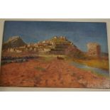 Albert Pierre Dornois, 19th/20th century Chateau and village, Toulon oil on panel signed,