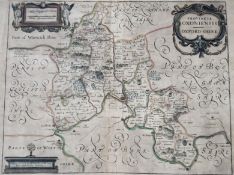 A hand coloured engraved map of Oxfordshire, printed and sold by Henry Overton, p. 46.5cm x 36.